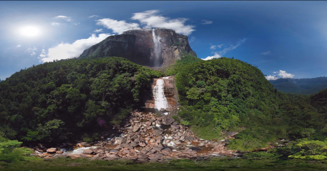 A video thumbnail showing a gorgeous waterfall against broad daylight.