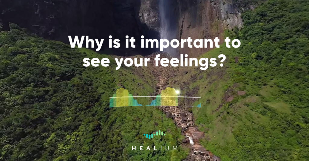 a virtual reality landscape with text overlay that reads, "why is it important to see your feelings?"