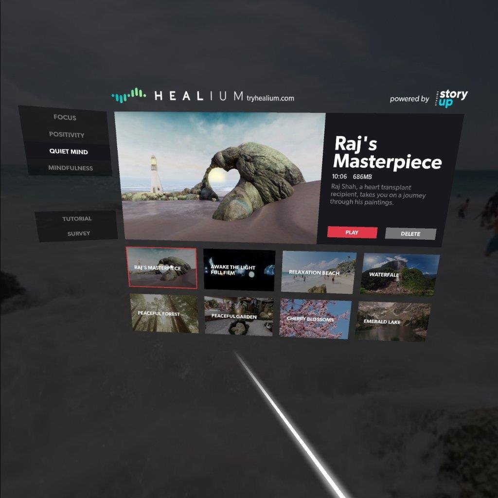 a screenshot of the Healium pro virtual reality app with Raj's painting as the main thumbnail image
