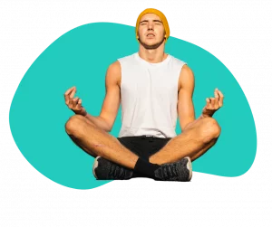 Graphic of man meditating to achieve flow state