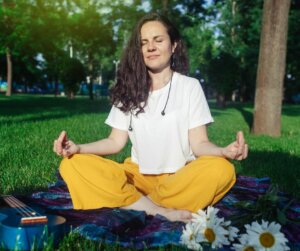 Woman regulating her nervous system through meditation